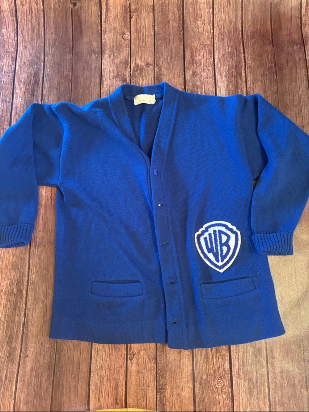 Vintage Secret Identitee Warner Bros WB Logo Blue Cardigan Sweater Sz L